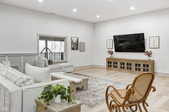 living room with light wood-type flooring