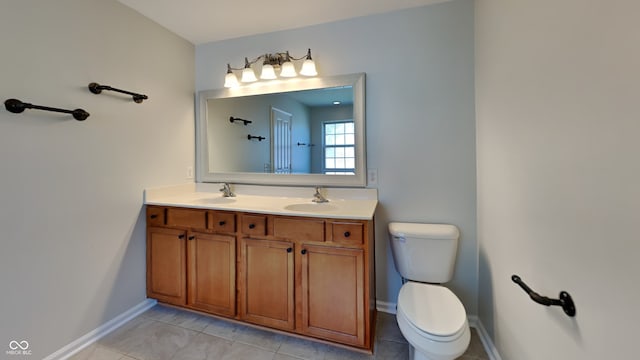 bathroom featuring vanity, tile patterned flooring, and toilet