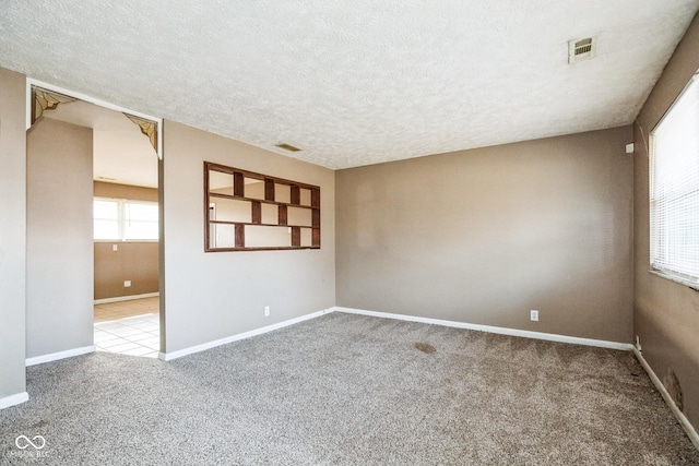 empty room featuring light carpet and a textured ceiling