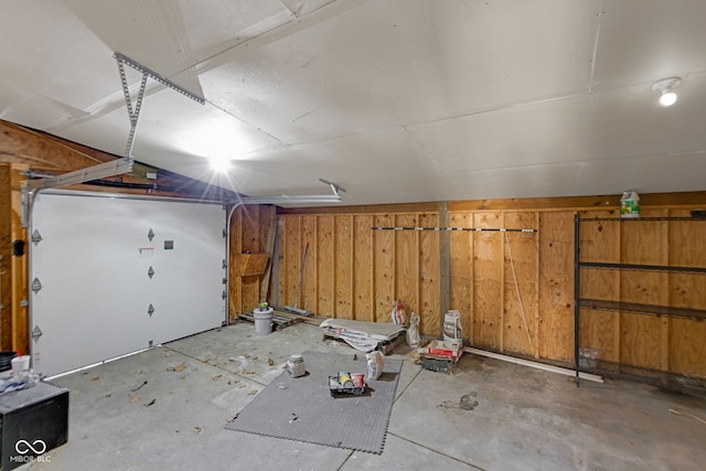 garage with wooden walls