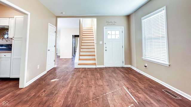 entrance foyer featuring dark wood-type flooring