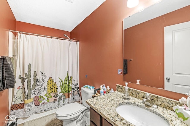 bathroom with vanity, toilet, and a shower with shower curtain