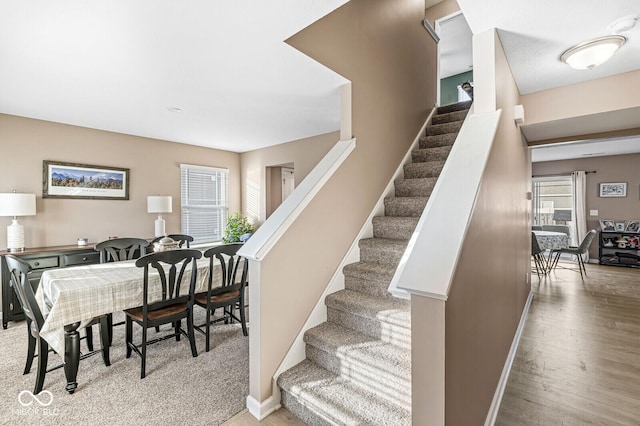 staircase featuring hardwood / wood-style floors