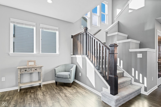 stairway featuring wood-type flooring