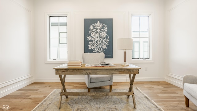 office space featuring light hardwood / wood-style flooring