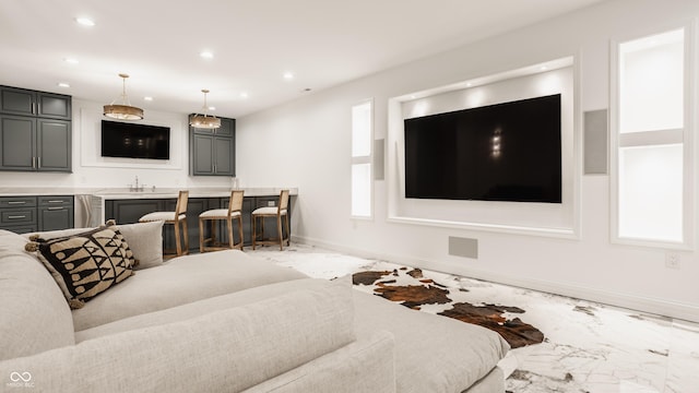 living room featuring sink