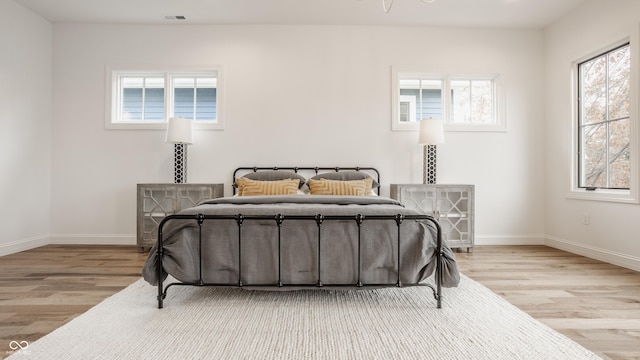 bedroom with light hardwood / wood-style flooring