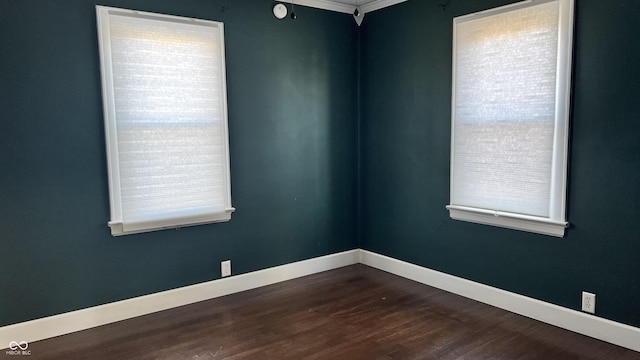 empty room with dark hardwood / wood-style flooring and a wealth of natural light