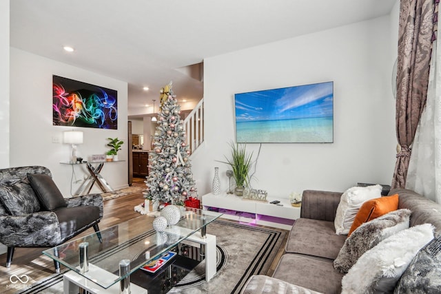 living room with hardwood / wood-style flooring