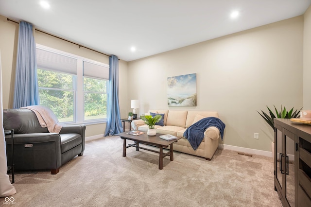 living room with light carpet