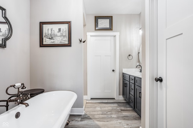 bathroom featuring vanity, hardwood / wood-style floors, and a washtub