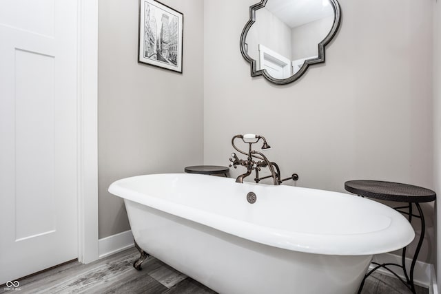 bathroom with a bathtub and wood-type flooring