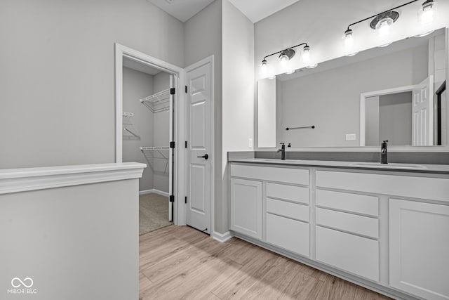 bathroom with vanity and wood-type flooring