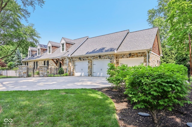 7837 Dean Rd, Indianapolis, IN 46240 - view of front of house featuring stone siding, an attached garage, roof with shingles, and driveway