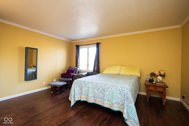 bedroom with ornamental molding and hardwood / wood-style floors