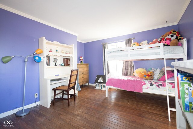 bedroom featuring dark wood-type flooring and ornamental molding