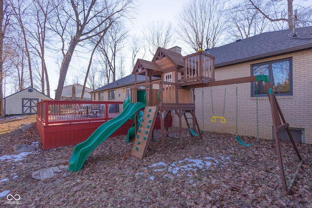 view of play area featuring a storage unit