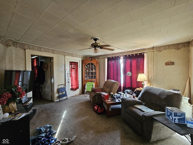 living room with ceiling fan