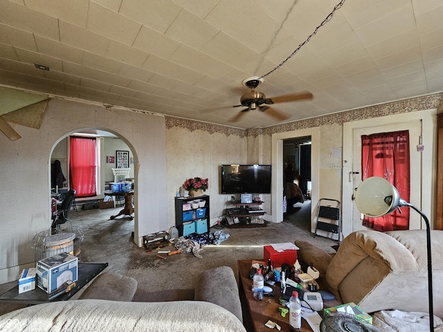 living room with ceiling fan