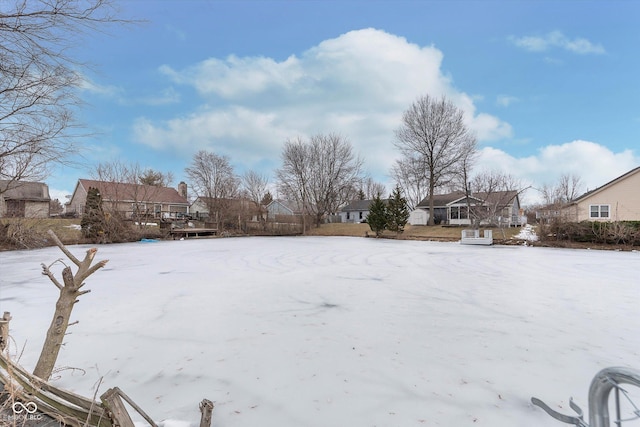 view of yard covered in snow