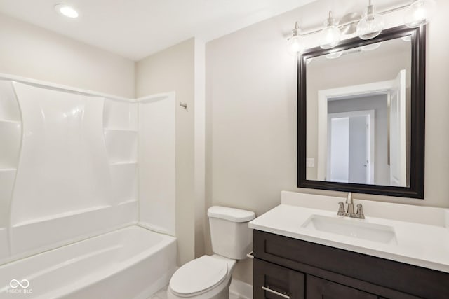 full bathroom featuring vanity,  shower combination, and toilet