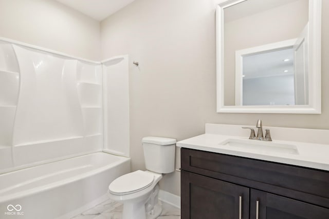 full bathroom featuring vanity, shower / bathtub combination, and toilet