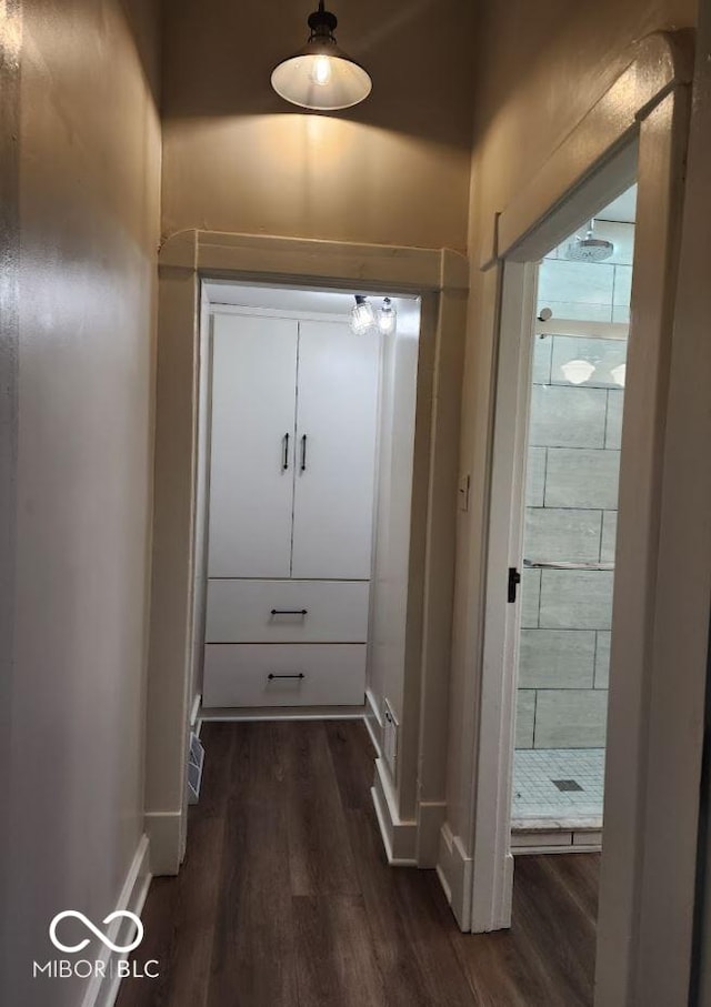 hallway featuring dark wood-type flooring