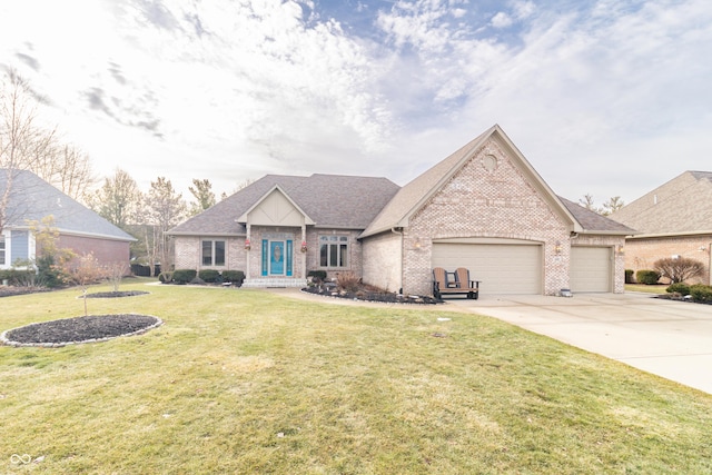 view of front of house featuring a garage and a front lawn