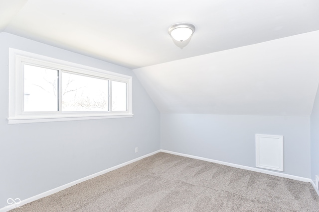 bonus room featuring vaulted ceiling and carpet