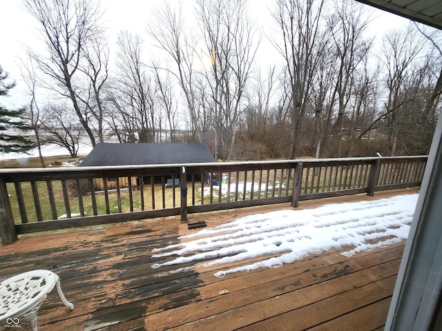 view of snow covered deck