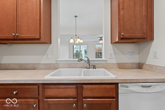 kitchen with sink, decorative light fixtures, and dishwasher