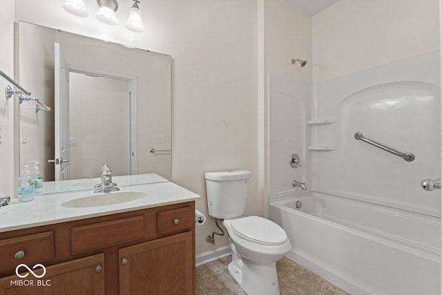 full bathroom with tile patterned flooring, vanity, tub / shower combination, and toilet