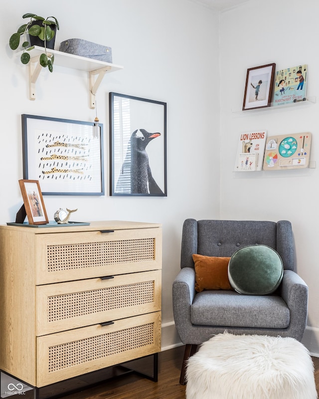 living area with dark wood-type flooring