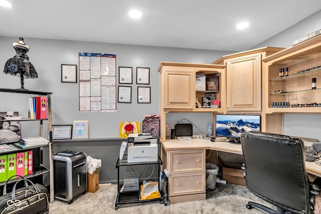 view of carpeted home office