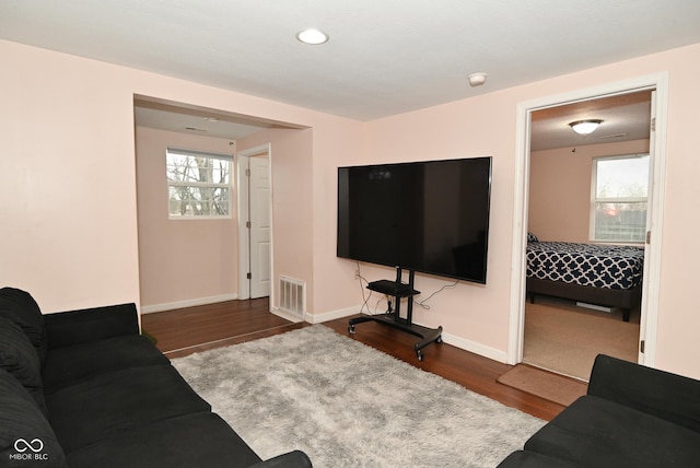 living room featuring hardwood / wood-style flooring and plenty of natural light