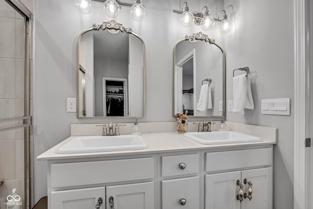 bathroom featuring vanity and walk in shower