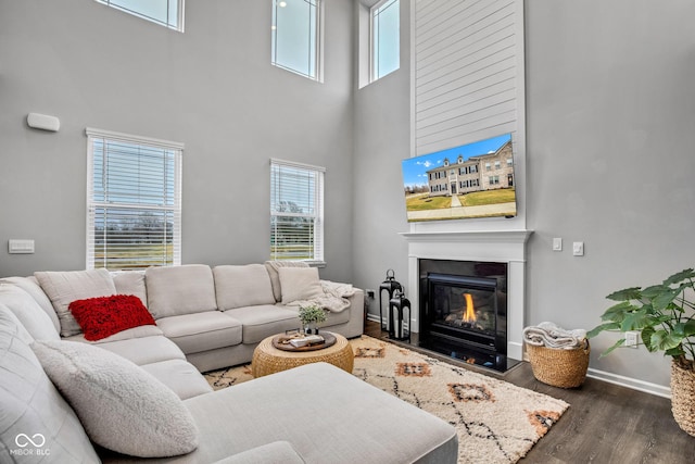 living room with dark wood-type flooring