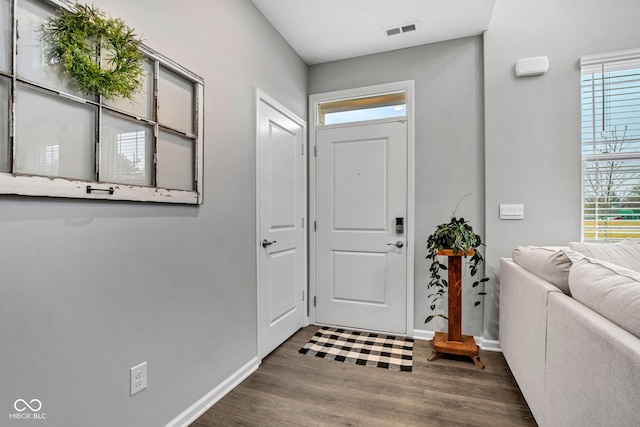 entryway with dark wood-type flooring