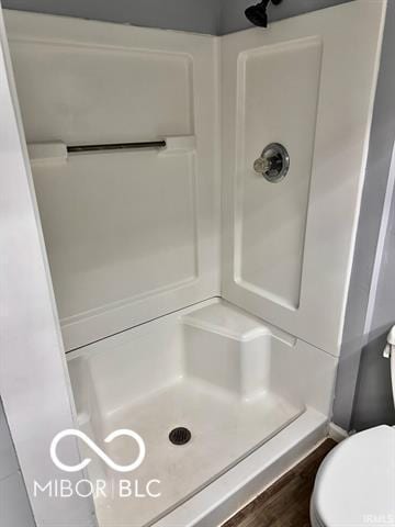 bathroom with walk in shower and toilet