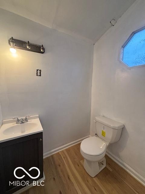 bathroom featuring vanity, hardwood / wood-style floors, and toilet