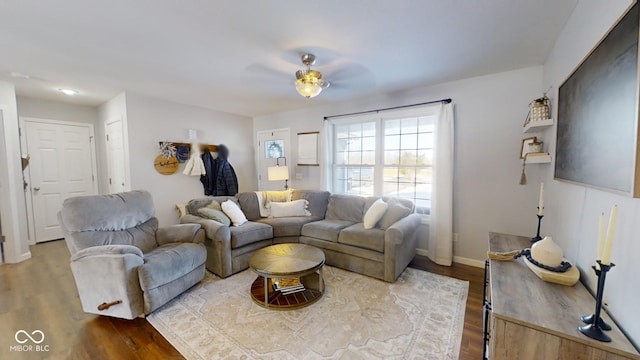 living room with hardwood / wood-style flooring