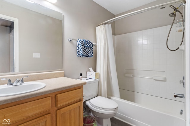 full bathroom with vanity, toilet, and shower / bath combo with shower curtain