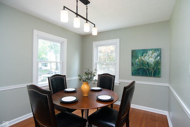 dining area featuring plenty of natural light and dark hardwood / wood-style floors