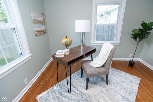 office space featuring hardwood / wood-style floors