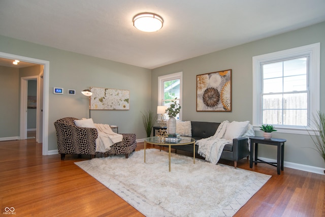 living area featuring hardwood / wood-style floors