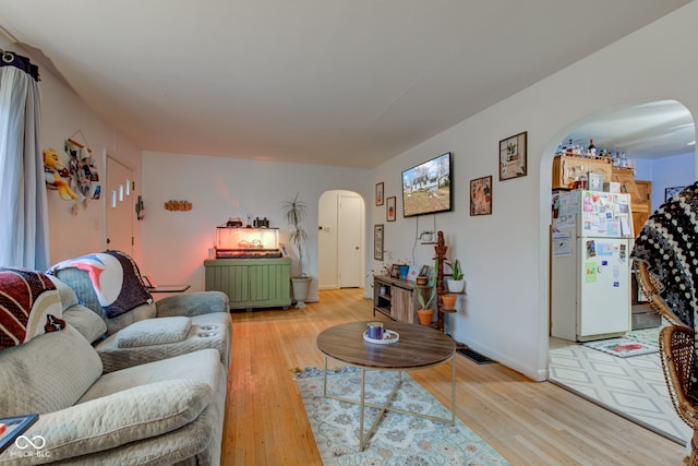 living room featuring light wood-type flooring