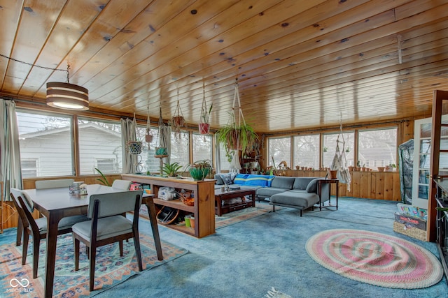 sunroom with wood ceiling