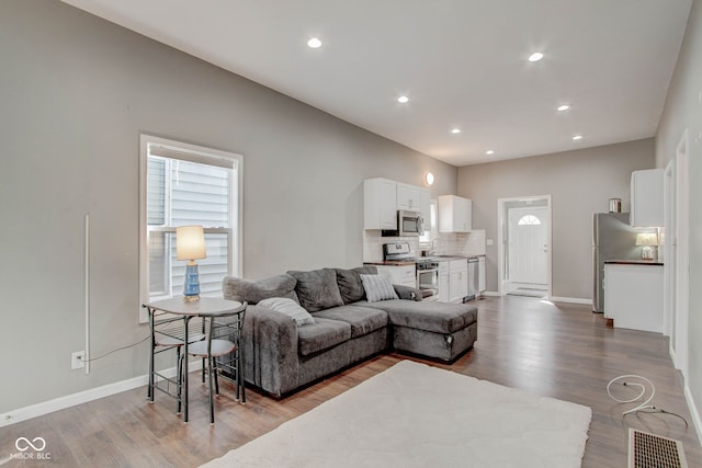 living room featuring plenty of natural light and hardwood / wood-style floors