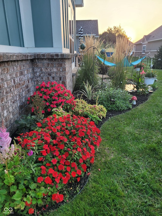 view of yard at dusk