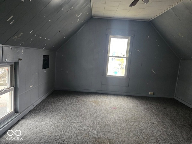 bonus room featuring lofted ceiling and carpet